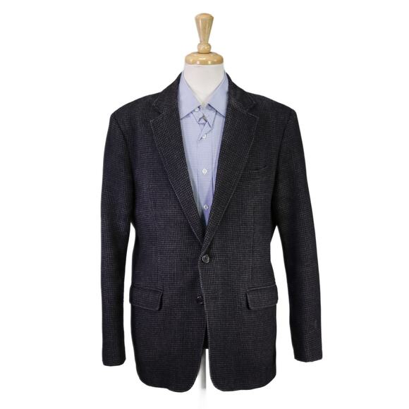 LL Bean Gray Black Gingham Check Knit Woven Blazer Jacket 42R - Picture 1 of 10